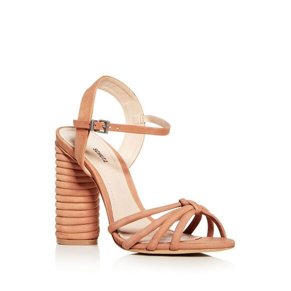 SCHUTZ Shoes - SCHUTZ Womens Beige Tubular Toe-Straps Column Heel Paolla Leather Sandals 10 B